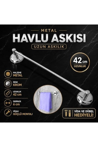 Metal Krom Bez Havlu Asma Askısı Aparatı 42 Cm Banyo Lavabo Vidalı Askılık Sağlam Askı Genel