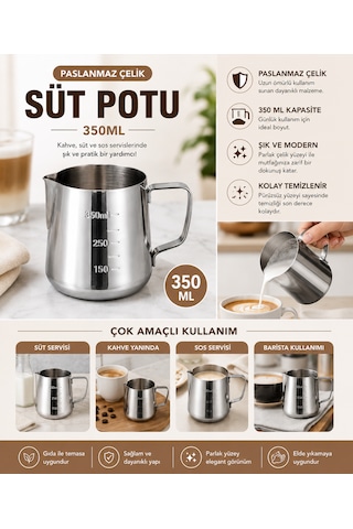 304 Çelik 350 Ml Kahve Süt Köpürtme Potu Sütlük Pitcher