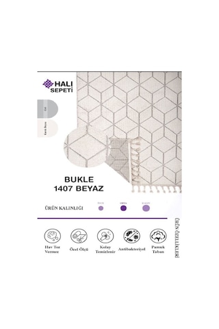 Enti Bukle 1407 Beyaz Enti Bukle Hav Toz Vermez Hasır Dokulu Etnik Halı Beyaz