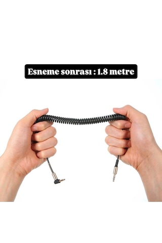 1.8 Mt Aux Ses Kablosu 3.5mm L Tipi Metal Yaylı Dayanıklı Kablo Araba Aux Kablo Esnek & Dayanıklı Ses Kablosu 1.8 M
