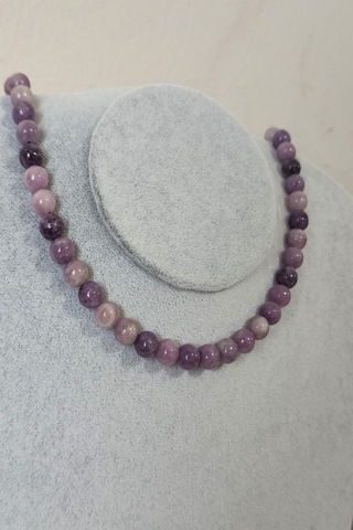 8 Mm Lepidolit Doğaltaş Kolye Altın