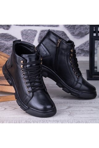 Ghattix Kotta Kışlık Hakiki Deri Erkek Bot Fermuarlı Siyah Siyah