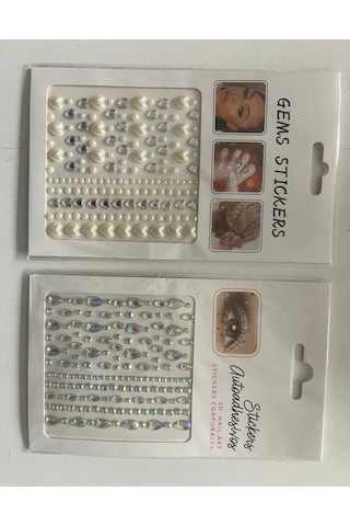 2 Kartela Birden Face Gems Yapışkanlı Yüz Taşı Seti Kalp Ve Damla