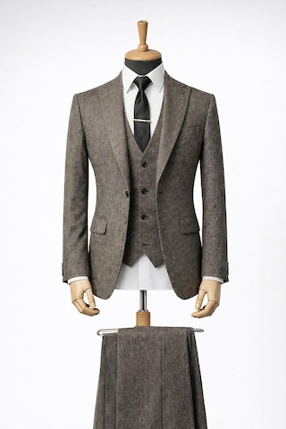 Erkek İtalyan Kesim Slim Fit Yelekli Takım Elbise Kahverengi
