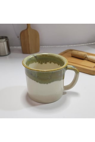 Seramik Kahve Kupası Yeşil-beyaz