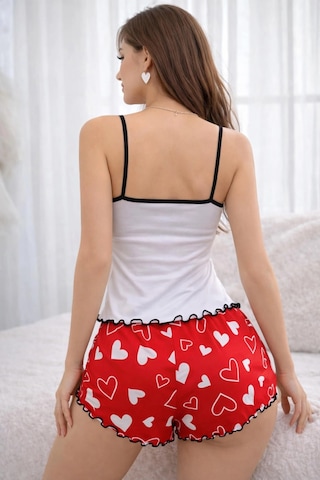Leyna Renkli Kalp Desenli Askılı Şortlu Kadın Pijama Takımı