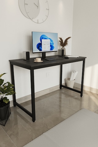 Siyah Çalışma Masası 120x60, Bilgisayar Masası, Ofis Masası, Metal Ayaklı Siyah