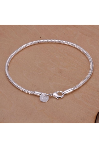 925 Gümüş Kaplama, Örgü Gümüş Bileklik , Ahşap Kutu İçerisinde