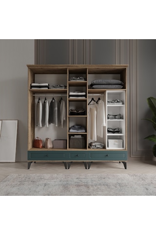 Beenal Nisa 5 Kapaklı Gardırop Dolap 200cm Atlantik Çam - Yeşil