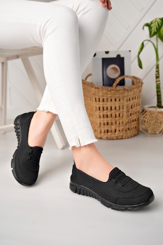Siyah Anne Ortopedik Taban Bağcıksız Slip-on Günlük Rahat Giyim Anatomik Yürüyüş Ayakkabı Sıyah