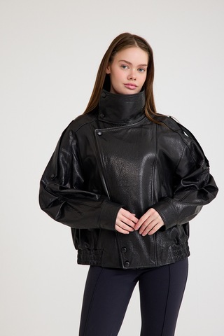 Oversize Bayan Deri Ceket Kısa Vb-22-bk-2847-24114 Siyah