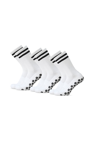 Youmex Beyaz 3'lü Paket Futbol Çorapları - Nem Emici, Nefes Alıcı Ve Kayma Engellendiği Poliester Ürün Beyaz