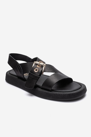 Luvishoes Rıven Siyah Cilt Hakiki Deri Tokalı Kadın Sandalet