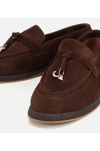 Hotiç Kadın Süet Deri Kahverengi Gold Aksesuarlı Klasik Loafer 01ayh313260a480 Kahverengi