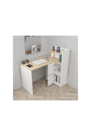 Sol Yönlü Kitaplıklı Dolaplı L Çalışma Masası 120x60