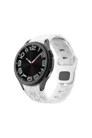 Galaxy Uyumlu Watch 6 40mm Hgea Krd-116 20mm Futbol Desenli Spor Tasarımlı Silikon Kordon-beyaz