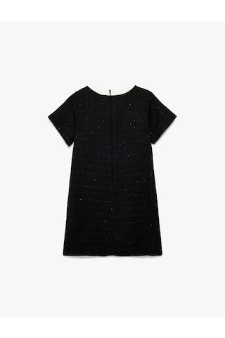 Koton Bol Kalıp Bisiklet Yaka Düğmeli Kurdele Detaylı Kısa Kollu Elbise Siyah 6wkg80033aw Siyah