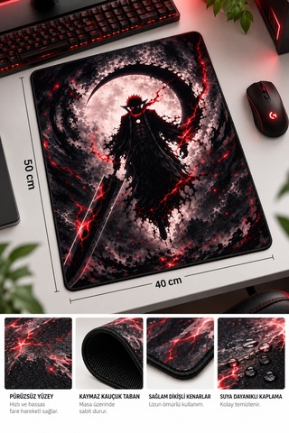 50x40 Cm Bleach Ichıgo Desenli Gaming Oyuncu Mouse Pad Kaymaz Taban Büyük Fare Altlığı