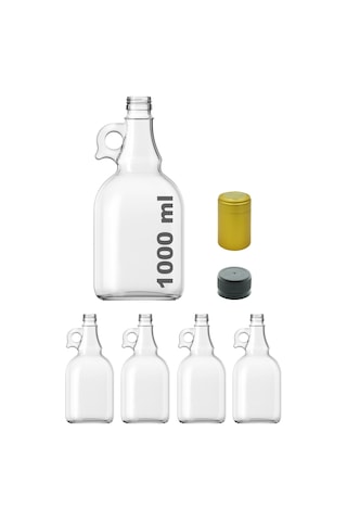 Afracam Galon Şeffaf 1000 ML Kilitli Kapaklı Ve Kapüşonlu Boş Cam Şişe 4 Adet