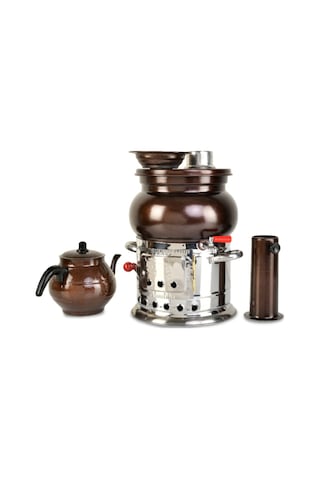 Bakır Görünümlü Aliminyum Odunlu Semaver +  Demlik