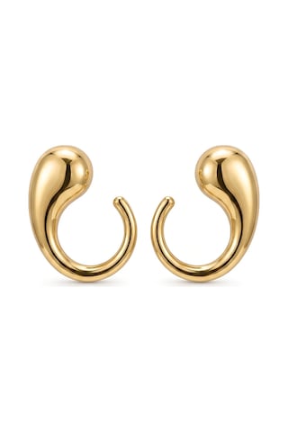 Kadın Gold Akıcı Damla Model C Halka Küpe - Heykelsi Dolgun Tasarım Takı