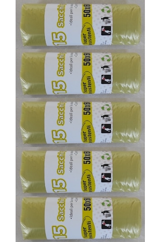 Sarı Çöp Poşeti 50x60 Cm 15'li Rulo, 5 Rulo 75 Adet