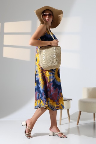 Likapa Yazlık Askılı Viskon Elbise 2691 Kahve Sarı Batik