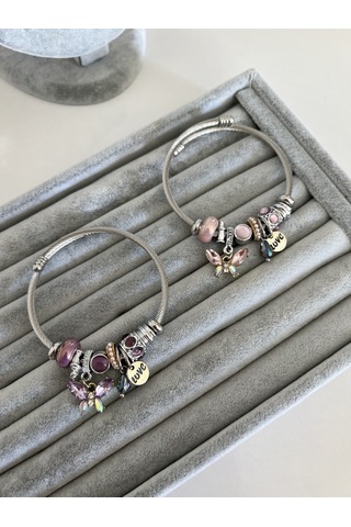 Su Perisi Takı Bijuteri Çelik Kelebek Detaylı Bileklik Pembe