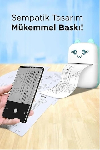 Mini Fotoğraf Yazıcı Kablosuz Etiket Yazıcı Baskı Makinesi Uyumlu iOS Android Uyumlu Termal Printer Mavi