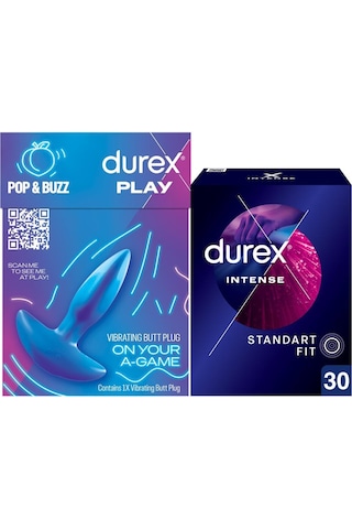 Durex Titreşimli Anal Plug Tıkaç + Durex Intense Uyarıcı Jelli Ve Tırtıklı Prezervatif 30'lu