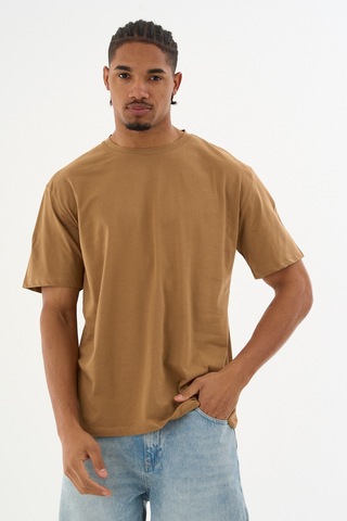 Dechers Erkek %100 Organik Pamuklu Yumuşak Dokulu Comfort Fit Bisiklet Yakalı T-shirt E222 Haki