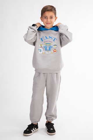 Erkek Çocuk Baskılı Kapşonlu Eşofman Takımı Gri