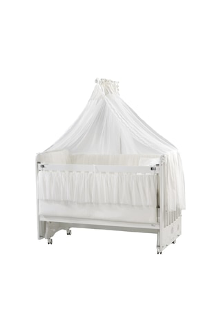 Meltem Kids Woody Anne Yanı Ahşap Sallanır Beşik 60 x 120 CM (Beyaz - Ekru) Beyaz