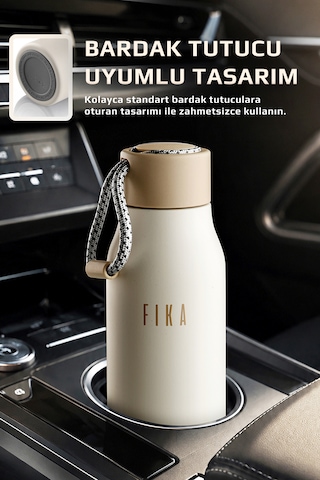 Fika Rento Sızdırmaz Vidalı Kapaklı Geniş Ağızlıklı Kolay Taşınabilir Çelik Termos 600 Ml Bej