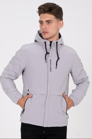 Oksit Mood Street Baskılı Su İtici Slim Fit Erkek Yağmurluk Mont Açık Gri