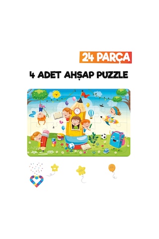 Ahşap Çocuk Puzzle 24 Parça 4 Adet-3