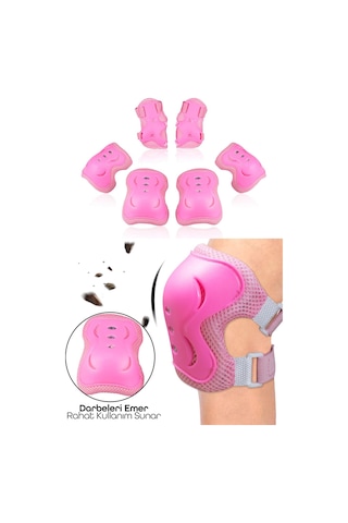 6'lı Yüksek Koruma 3-12 Yaş Paten Scooter Bisiklet Kaykay Diz Dirsek El Koruma Koruyucu Seti Pembe Pembe