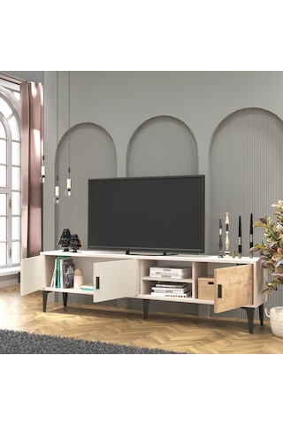 Marin Tv Ünitesi Tv Sehpası 180 Cm Çizgi Desenli , Raflı , Sis Gr