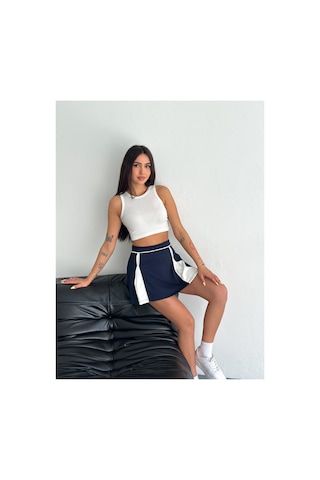 Winmoda34 Kadın Modal Kumaş Garnili/biyeli İçi Taytlı Günlük Şık Spor Etek Lacivert