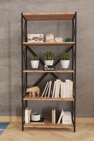 Morpanya Sera Metal Kitaplık 5 Raflı Çok Amaçlı Dosya Kitap Rafı Ofis Salon Raf 150 Cm Ceviz