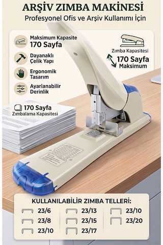 Büyük Boy Zımba Makinesi 1 Adet Kangaro Ds-23s20fl Arşiv Tipi Zımba Makinası 170 Yaprak Kapasiteli Zımba Teli Kollu