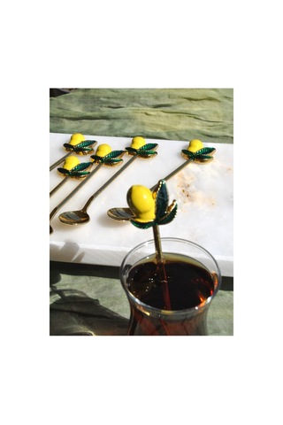 6 Adet Limonlu Gold Çay Kaşığı Sunum Limon Dekorlu Çay Kaşık