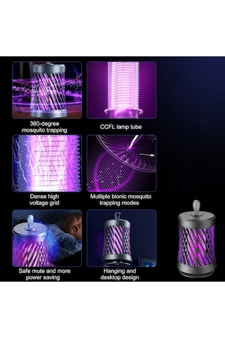 Besthome1 Ev İçi Usb Elektrikli Sinek Öldürücü Gri Masaüstü/duvar Takımı 365nm Mor Işık Nefes Simülasyonu 360 Tutma Isı Işığı