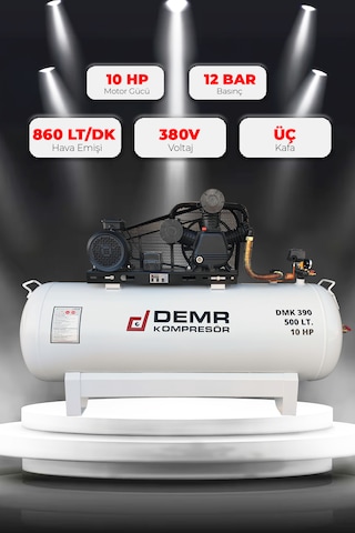 Demr Kompresör Pistonlu 500 LT 3 Kafa 12 Bar 10 HP IDMK390 Hava Kompresörü