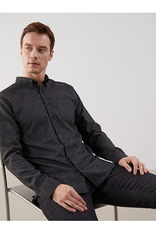 Lcwaıkıkı Classic Siyah Regular Fit Armürlü Cepli Erkek Gömlek