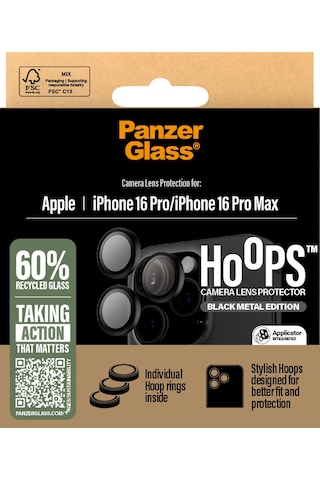 Panzerglass Hoops Apple Uyumlu iPhone 16 Pro 16 Pro Max 17 Pro Siyah Kamera Lens Koruyucu
