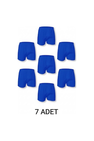Enmodaiçgiyim 7 Adet Saks Mavi %100 Pamuk Rahat Kesim Erkek Paçalı Külot Boxer