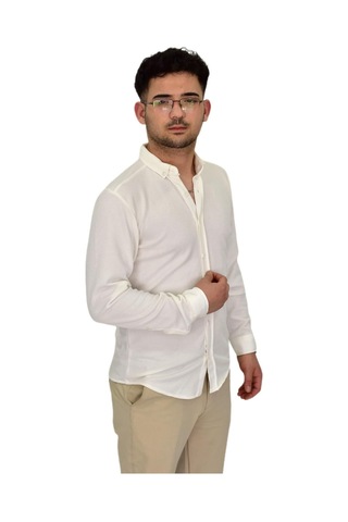 Erkek Likralı Spor Silim Fit Gömlek Bgl-st04331 Beyaz