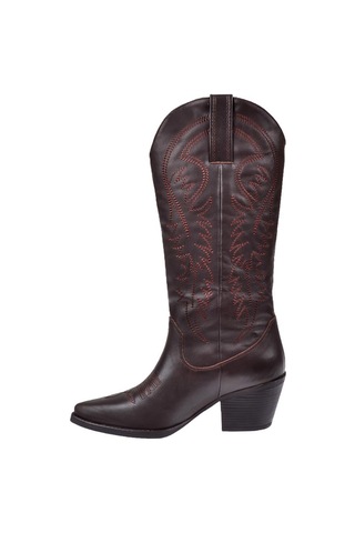 Pullman Hakiki Deri İşlemeli Western Kadın Çizme Plm-011 Koyu Kahve Koyu Kahverengi