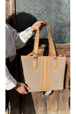 Kadın Orijinal Just Polo Yeni Sezon Büyük Boy 3 Bölmeli Lüks El Ve Omuz Çantası Shoulder Bag Bej